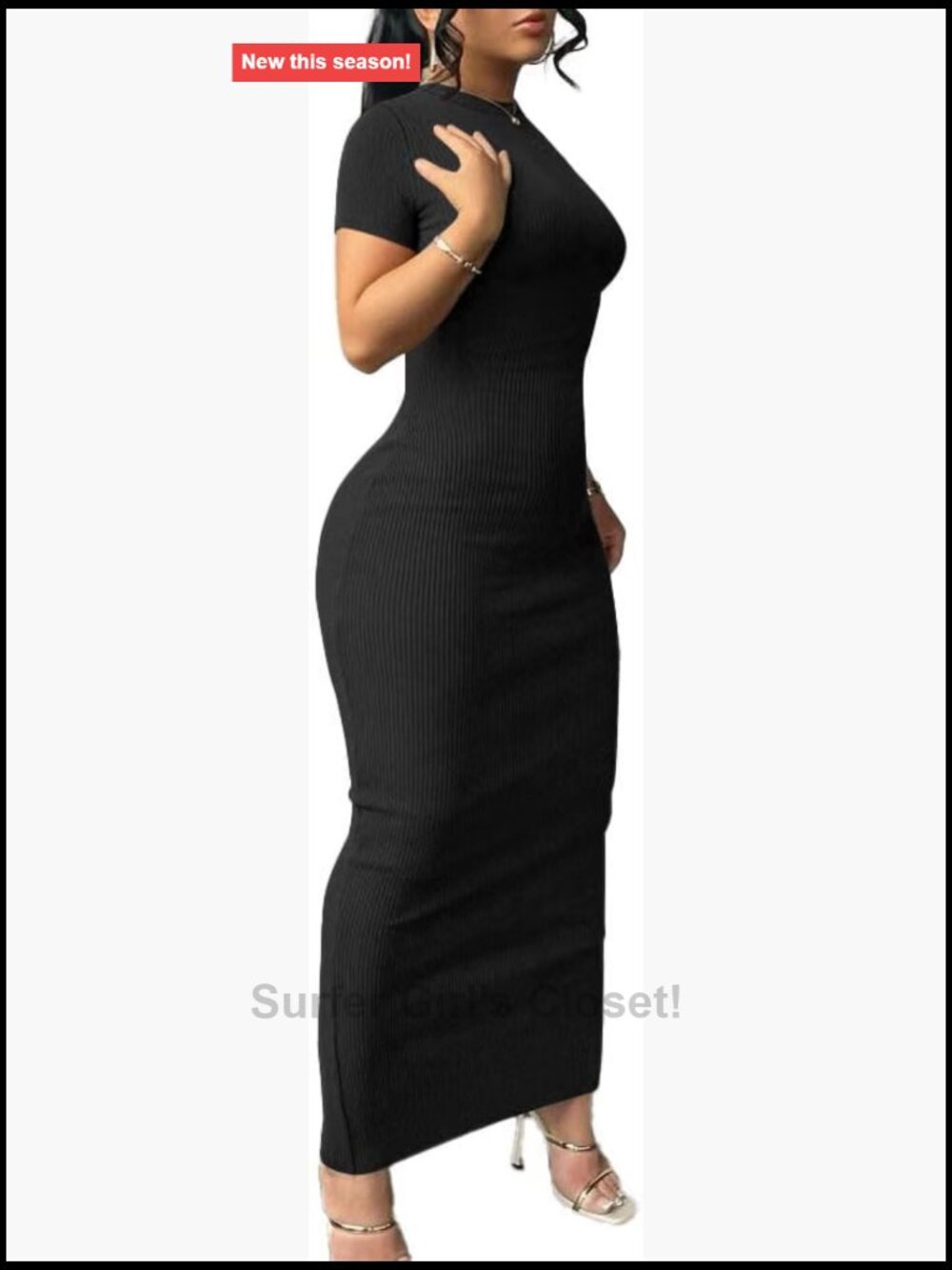 Women Summer Short Sleeve Bodycon Maxi Dress Crew Neck Ribbed Knit Long Casual